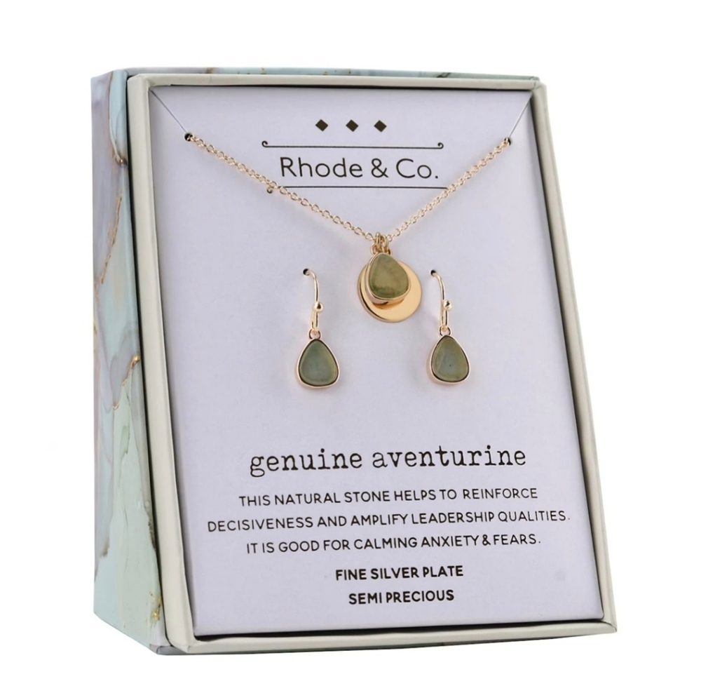 New! Rhode & Co Adventurine Pendant Necklace Earring Set